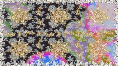 Raster geometrik arka plan. Gri renklerde, altın çiçekli altın desenler. Altın rengi, kusursuz çizim. Senin tasarımın için, duvar kağıdı..