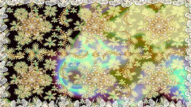 Raster illüstrasyonu. Tarafsız renklerde, altın elementlerle klasik, pürüzsüz desen.