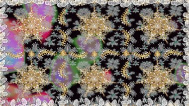 Raster klasik barok çiçeksiz altın desenli. Altın elementli gri renkli altın desenli. Lüks, kraliyet ve Viktorya dönemi konsepti. Süsleme.