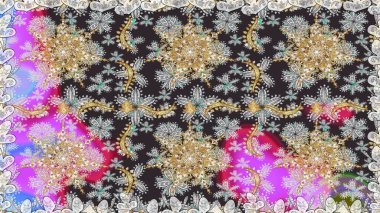 Altın karalama fantezi yapraklarından ve gri renkli çiçeklerden Raster soyut çiçek çelengi. El yapımı dekoratif çerçeve, albüm kapağı, tebrik kartı, klasik Art deco tarzı.