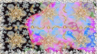 Damask altın soyut çiçek nötr renklerde pürüzsüz desen. Süslü dekorasyon. Raster illüstrasyonu.