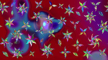 Renkli Bahar Teması eskiz kalıbı. Raster illüstrasyonundaki çiçek desenli çizim. Süslü kumaş deseni. Düz Çiçek Elementleri Tasarımı.