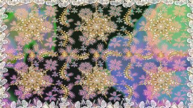 Altın şablon. Kusursuz desenli altın elementler. Kart, duvar kağıdı, ambalaj ve tekstil için klasik tasarım. Klasik çiçek dokusu. Raster illüstrasyonu. Gri renkli Royal retro.