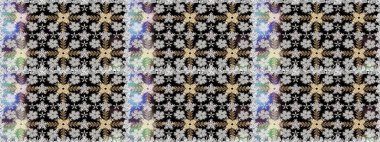 Renkli Bahar Temalı Kusursuz Arkaplan. Siyah renkli çiçekler. Düz Çiçek Elementleri Tasarımı. Sevimli çiçek raster deseni.