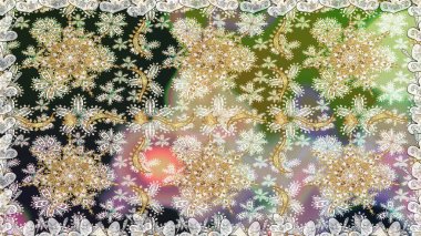 Damask pürüzsüz süsü. Geleneksel raster ve altın desen. Nötr renkler üzerinde klasik oryantal desen.