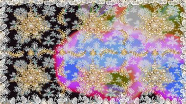 Kusursuz damaske klasik altın desen. Gri renkler ve altın elementler üzerinde altın pürüzsüz desen. Tekrarlayan elementlerle soyut arkaplan oluşturun. Raster illüstrasyonu.