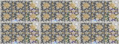 Antika altın tekrarlanabilir duvar kağıdı. Gri renklerdeki altın element. Barok tarzında altın çiçek süsü. Damask arkaplanı tekrarlayan kusursuz desen.