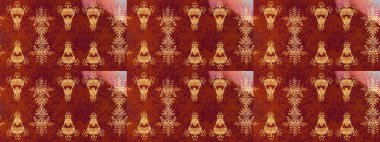 Raster illüstrasyonu. Düz dizayn. Sembol kışı, donmuş, Noel, yeni yıl tatili. Kar Tanesi Mozaik ikonu. Kırmızı, kahverengi ve turuncu siluet kar tanesi işareti. Grafiksel element dekorasyonu.