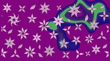 Çiçek desenli eskiz, darbeler, sıçramalar, yaz çiçekleri. Raster illüstrasyonu. Mor renkte çiçekler.