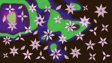 Poster ya da kapak için arka plan. Davetiye ve kartpostal tasarımı için dekoratif çiçek unsurları. Şirin, zarif çiçekler Raster illüstrasyonu. Yapraklı çizim şekli. Tekstil için figür.