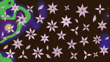 Renkli Bahar Teması eskiz kalıbı. Düz Çiçek Elementleri Tasarımı. Parlak arkaplan eskiz desenli çiçekli fantezi tasarımı.