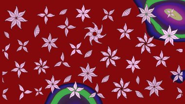 Raster Çiçek İllüstrasyonu 'nun şirin tekstili. Kırmızı renkli etnik çiçeklerle zarif bir eskiz şekli..