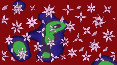 Raster illüstrasyonu. Çiçek desenli çizim. Düz Çiçek Elementleri Tasarımı. Kırmızı renkte çiçekler. Asya tekstil tarzında. Renkli Bahar Teması çizim şablonu.