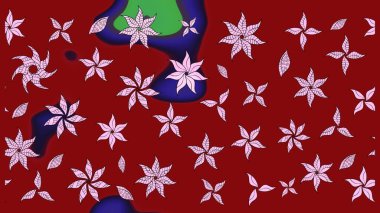 Tekstil için suluboya eskiz deseni. Şirin çiçekli, desenli, kırmızı renkli bir eskiz deseni. El çizimi çiçek çizimi deseni (fayans)).