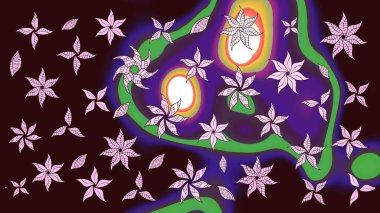 Düz Çiçek Elementleri Tasarımı. Kahverengi renkli çiçekler. Raster illüstrasyonundaki çiçek desenli çizim. Renkli Bahar Teması çizim şablonu.