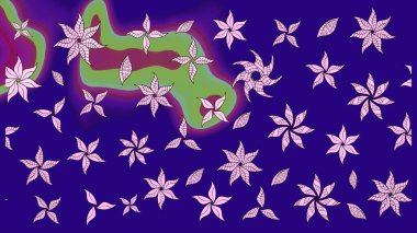 Raster illüstrasyonundaki çiçek desenli çizim. Mavi renkte çiçekler.