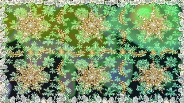 Yeşil renklerde grafiksel, modern, pürüzsüz desen. Kusursuz çiçek deseni. Kusursuz raster arka plan. Duvar kâğıdı barok, İspanyol kumaşı.