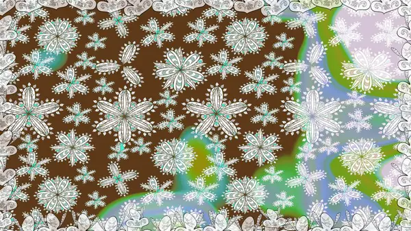 Millefleur 'lar. Küçük kahverengi çiçekli oldukça eski bir besin torbası deseni. Tekstil, kumaş, kapaklar, duvar kağıtları, baskı, naylon, yapıştırma, örgü, dekupaj için çiçeksiz arkaplan.