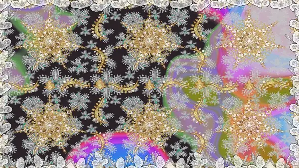 Raster geometrik arka plan. Gri renklerde, altın çiçekli altın desenler. Altın rengi, kusursuz çizim. Senin tasarımın için, duvar kağıdı..