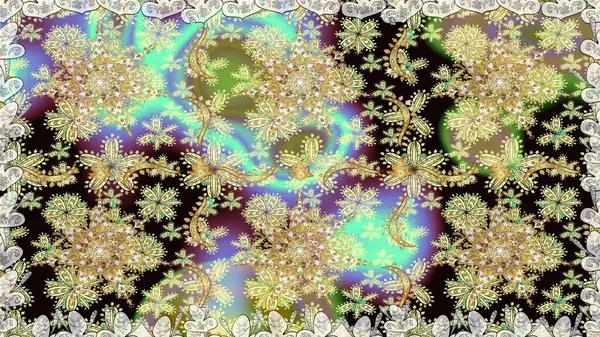 Tarafsız renklerde altın elementler. Kusursuz raster arka plan. Şık bir grafik desen. Çiçek deseni. Duvar kâğıdı barok, İspanyol kumaşı.