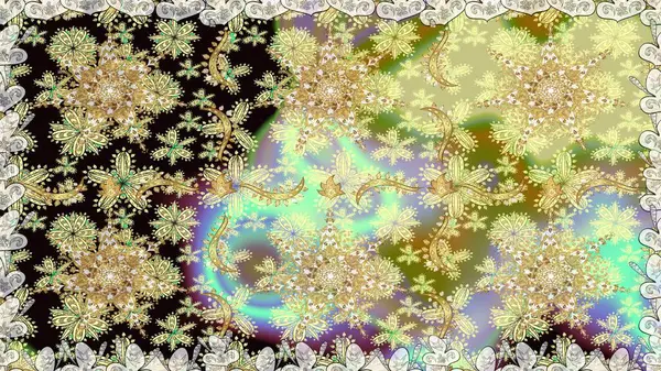 Raster illüstrasyonu. Tarafsız renklerde, altın elementlerle klasik, pürüzsüz desen.