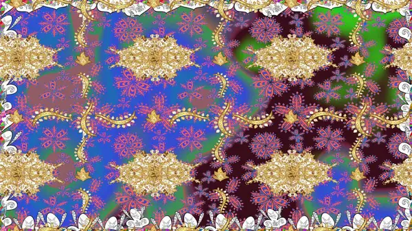 Mavi renklere karalamalar çizilmiş çiçek deseni. Raster illüstrasyonu.