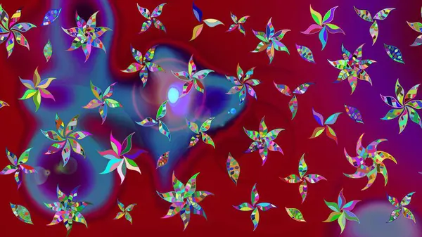 Renkli Bahar Teması eskiz kalıbı. Raster illüstrasyonundaki çiçek desenli çizim. Süslü kumaş deseni. Düz Çiçek Elementleri Tasarımı.