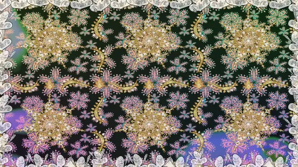 Altın karalama fantezi yapraklarından ve gri renkli çiçeklerden Raster soyut çiçek çelengi. El yapımı dekoratif çerçeve, albüm kapağı, tebrik kartı, klasik Art deco tarzı.