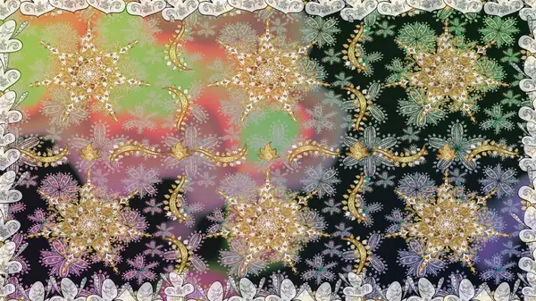 Raster oryantal süs. Gri renklerde, altın elementlerle kusursuz desen. Kusursuz altın desen.