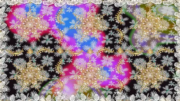 Kusursuz oryantal klasik altın desen. Gri renklerde altın tekrarlayan elementler içeren Raster soyut arkaplanı.