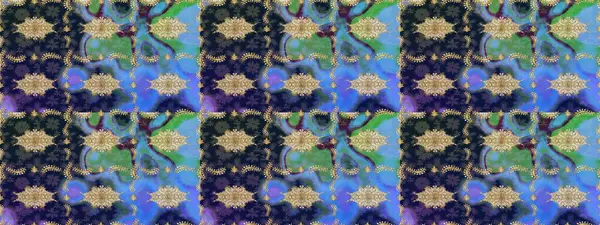 Ortaçağ çiçek desenini çiz. Mavi renkte altın. Doğum günü kartı, davetiye ya da afiş için iyidir. Dekoratif simetri arabesk. Raster illüstrasyonu.