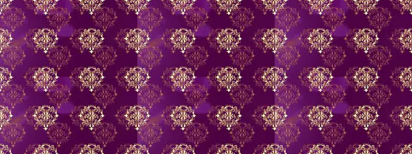 Kusursuz damaske klasik altın desen. Tekrarlayan elementlerle soyut arkaplan oluşturun. Mor, kahverengi ve bej renklerde altın rengi ve altın elementler. Raster illüstrasyonu.