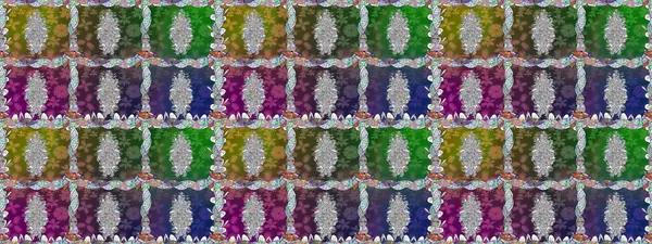 El çizimi çiçekli, soyut, pürüzsüz desen. Yeşil renkli çiçekler. Raster illüstrasyonu.