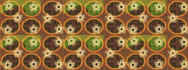 Tekrar eden çiçek arkaplanı, zarif turuncu, sarı ve kahverengi çiçek duvar kağıdı. Çiçek desenleri turuncu, sarı ve kahverengi renklerde, el yapımı papatyalar, papatyalar.