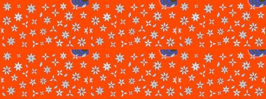 Çiçek desenli eskiz. Gömlek baskısı için çiçek boyası. Turuncu renkte çiçekler.