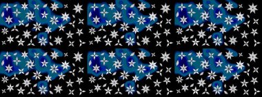 Raster illüstrasyonu. Siyah renkli çiçekler. El çizimi çiçekli soyut çizim deseni.