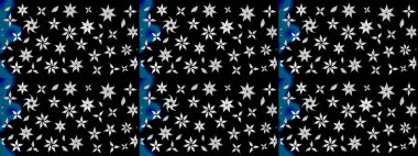 Çiçek izi. Suluboya tarzında siyah renkte çiçekler. Suluboya çizim deseni.