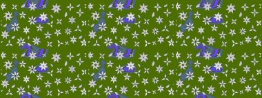 Raster illüstrasyonu. Şatafatlı bahar bahçesi dokusu. Yeşil renkli çiçekler. Yeşil renkte çiçek çizimi. Çiçek deseni.