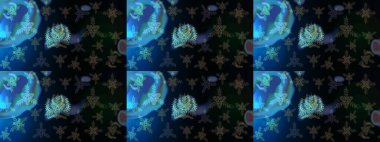 Farklı kar taneleri toplayıcısı, siyah, mavi ve gri renklerde kış elementleri. Raster Noel soyut renkli arkaplan ve tatlı kar tanesi.