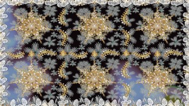 Klasik barok çiçek desenli, gri yerine altın desenli. Gri renklerdeki altın element. Süslü raster dekorasyonu. Lüks, kraliyet ve Viktorya dönemi konsepti.