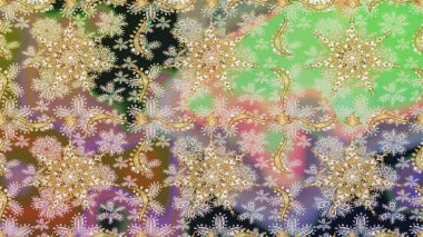 Çiçek desenli altın metal. Tarafsız renkler ve altın elementler. Kusursuz altın desen. Raster altın çiçek süsü brokar kumaş ve cam desenli..