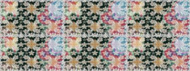 Halk tarzı. Rengarenk çiçekleri ve doğal renklerde yaprakları olan harika, pürüzsüz çiçek deseni. Modern çiçek arkaplanı. Moda baskıları için zarif bir şablon.