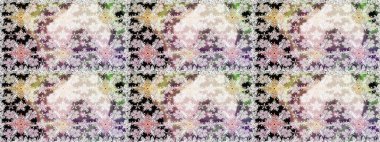 Kusursuz Chichi kumaş deseni. Renkli Bahar Temalı Kusursuz Arkaplan. Düz Çiçek Elementleri Tasarımı. Raster illüstrasyonu. Çiçek deseni.