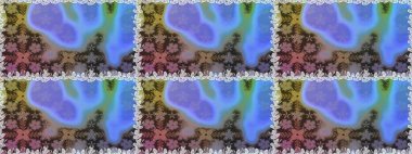 Çok mavi, zarif küçük çiçekler ve mavi renkli komik böcekler, raster desen, illüstrasyon.