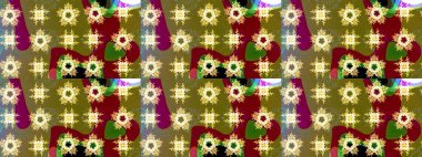 Raster illüstrasyonu. Suluboya çiçekli çiçek deseni. Kahverengi renkli güzel tekstil.