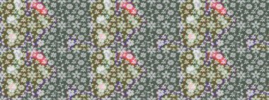 Raster illüstrasyonundaki çiçek desenli çizim. Yeşil renkte çiçekler.