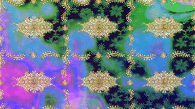 Raster Golden Mehndi eskiz kalıbı. Kına dövmeli süs çiçekleri, altın çıkartmalar, mehndi ve yoga tasarımı, kartlar ve parmak izleri. Mavi renkte desen.