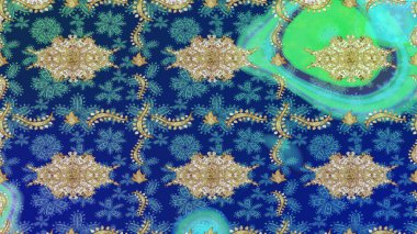 Geleneksel oryantasyon süsü. Raster illüstrasyonu. Klasik klasik klasik arka plan. Mavi renkler ve altın elementler üzerine çizim. Klasik Raster altın desenini çiz.