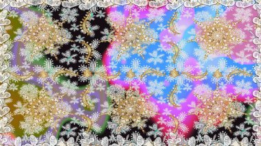 Kusursuz damaske klasik altın desen. Tekrarlayan elementlerle soyut arkaplan oluşturun. Tarafsız renklerde altın rengi ve altın elementler üzerinde altın pürüzsüz desen. Raster illüstrasyonu.