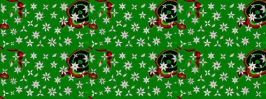 Raster illüstrasyonundaki çiçek desenli çizim. Düz Çiçek Elementleri Tasarımı. Yeşil renkli çiçekler. Renkli Bahar Teması çizim şablonu.